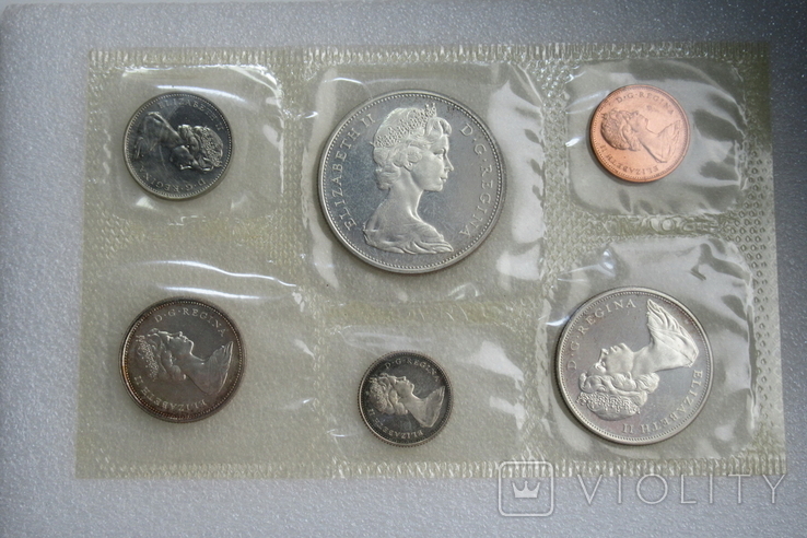 Годовой набор 1965 г. Канада, в банковской запайке, 4 монеты - серебро, фото №8