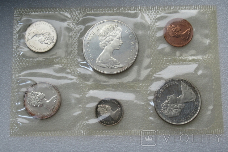 Годовой набор 1965 г. Канада, в банковской запайке, 4 монеты - серебро, фото №9