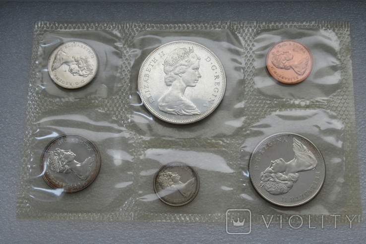 Годовой набор 1965 г. Канада, в банковской запайке, 4 монеты - серебро, фото №11