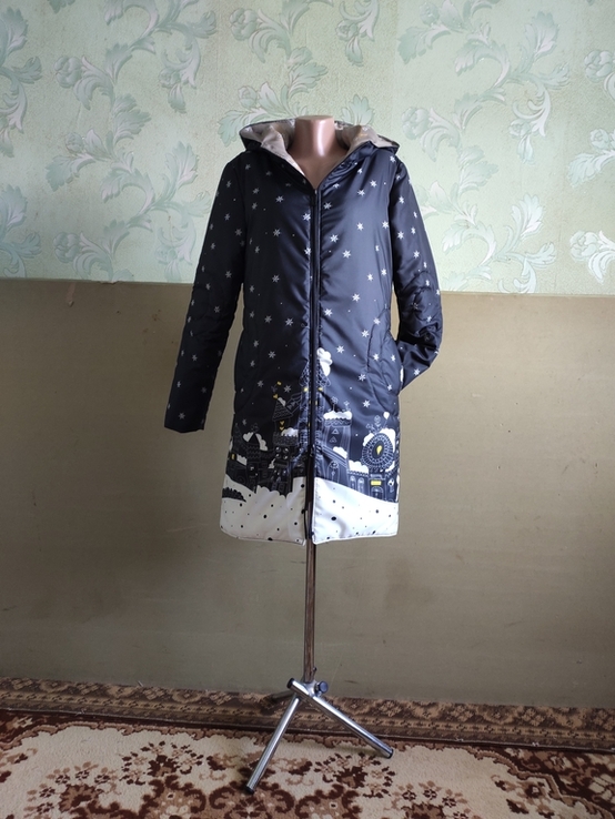 Пальто-плащ демисезон SnowTown с капюшоном ручной работы на стеганом синтепоне, новое, фото №4