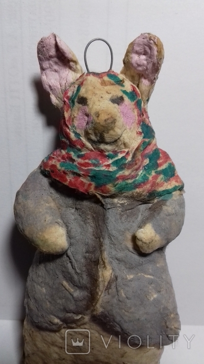 Ватная елочная игрушка Крольчиха или Мышь в шубке и шали, фото №4