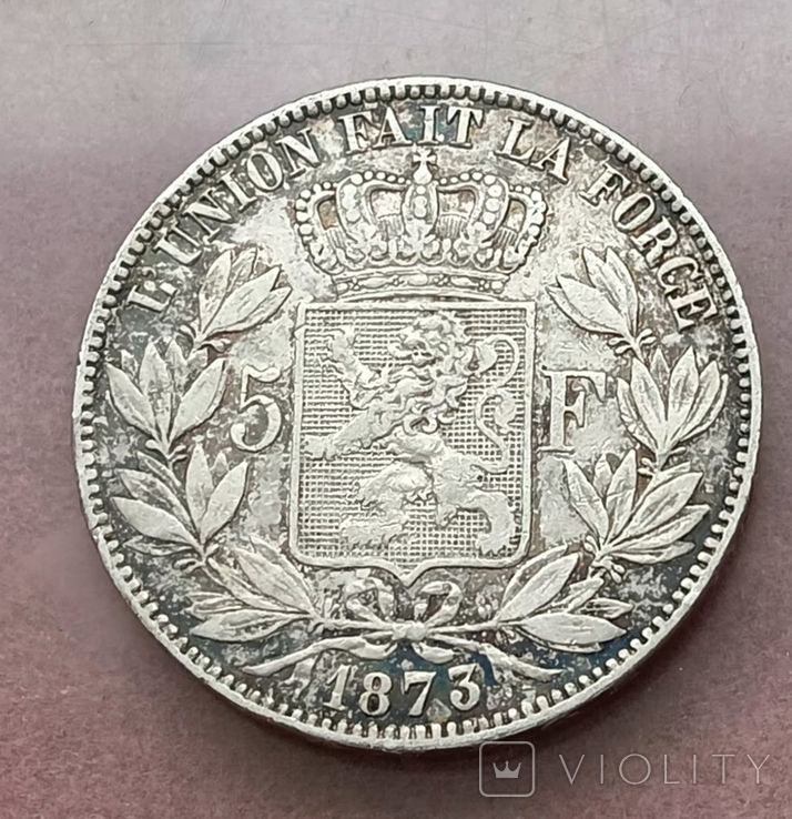 5 франков 1873 года Бельгия патина, фото №2