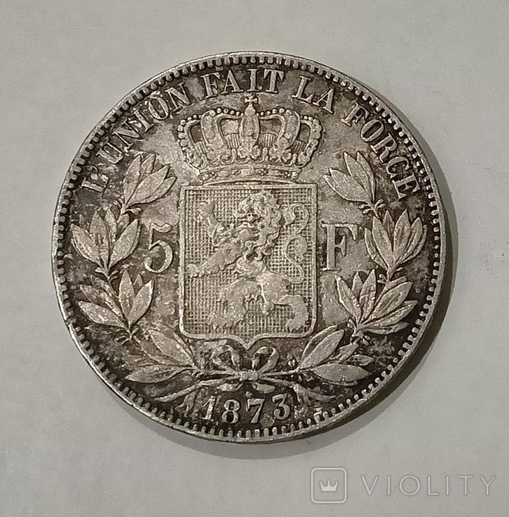 5 франков 1873 года Бельгия патина, фото №7