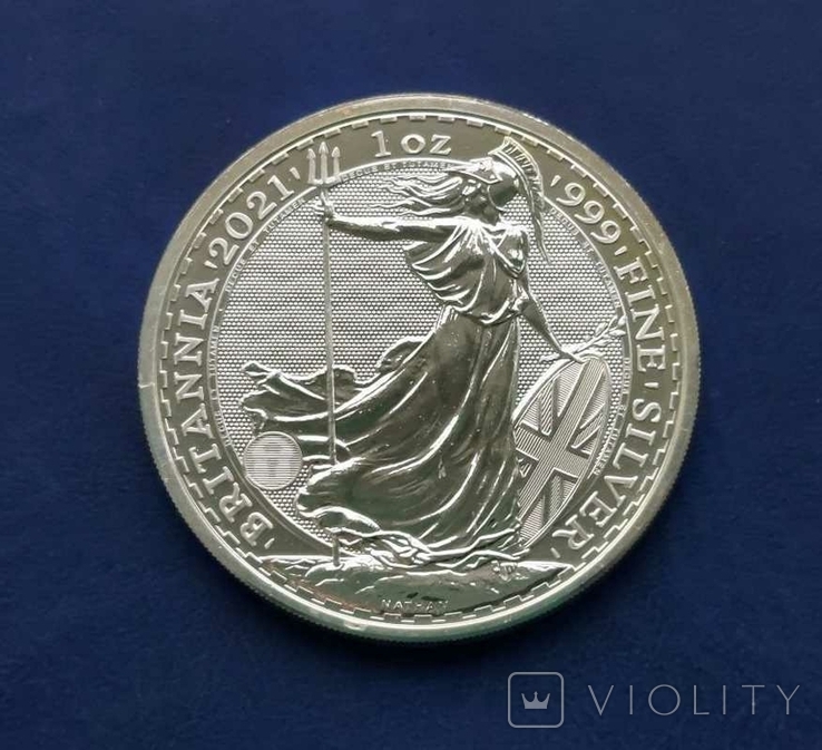 Серебряные 2 фунта 2021 г., Великобритания (31,22 г, 0.999), Стоящая Британия, фото №2