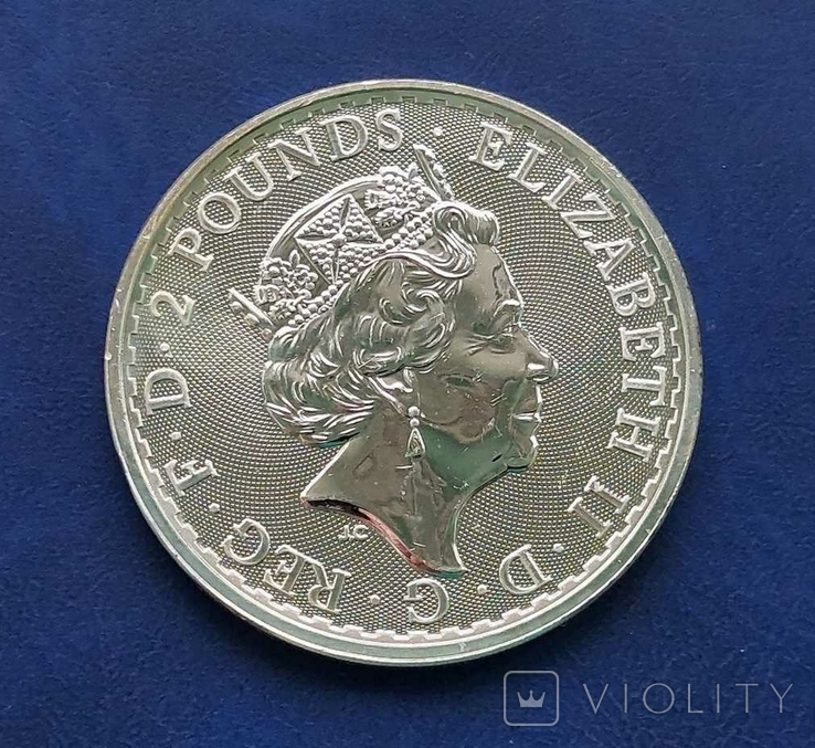 Серебряные 2 фунта 2021 г., Великобритания (31,22 г, 0.999), Стоящая Британия, фото №3