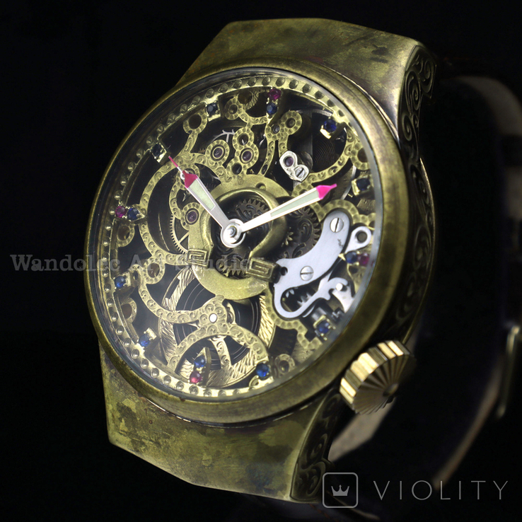 Наручний чоловічий годинник скелетон Wаndolec з механізмом Omega Swiss, 1930, маряж, фото №2