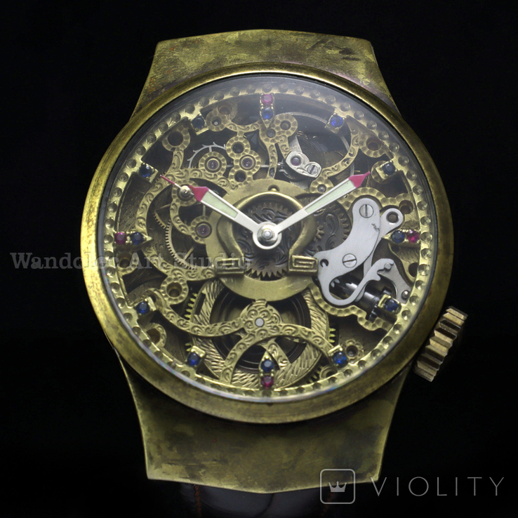 Наручний чоловічий годинник скелетон Wаndolec з механізмом Omega Swiss, 1930, маряж, фото №4