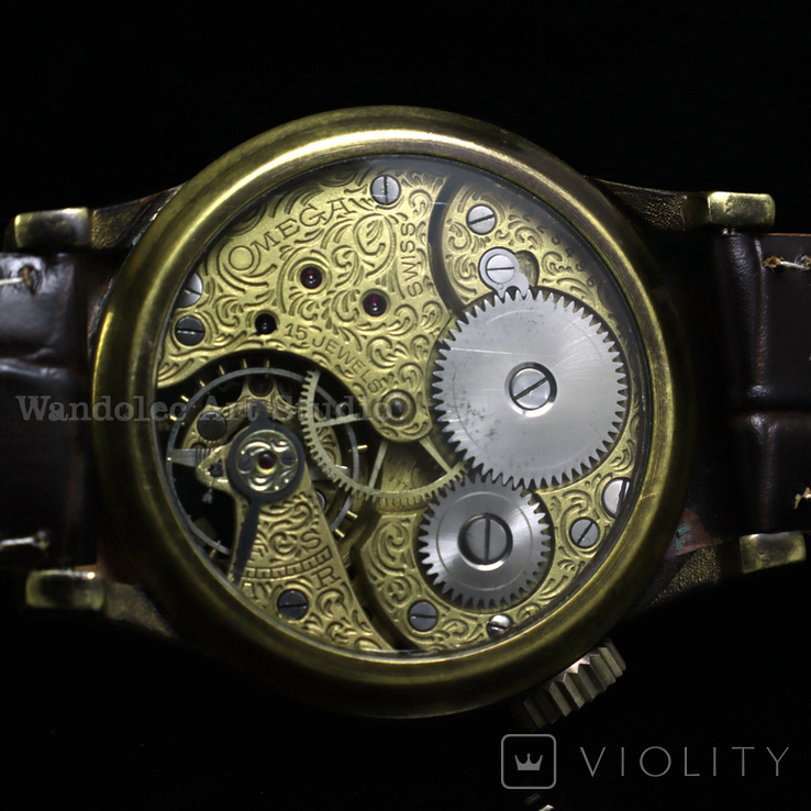 Наручний чоловічий годинник скелетон Wаndolec з механізмом Omega Swiss, 1930, маряж, фото №8