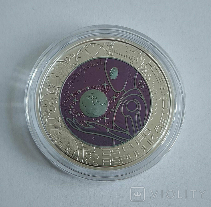 Серебряная ниобиевая монета 25 евро 2022 г, Австрия, EXTRATERRESTRIAL LIFE (Комплект), фото №3
