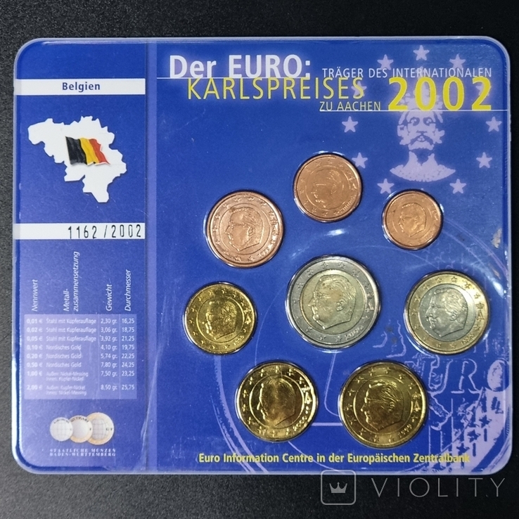 Набор евро Бельгии в блистере (года разные см описани) 8 монет от 1 евроцента до 2 евро, фото №3