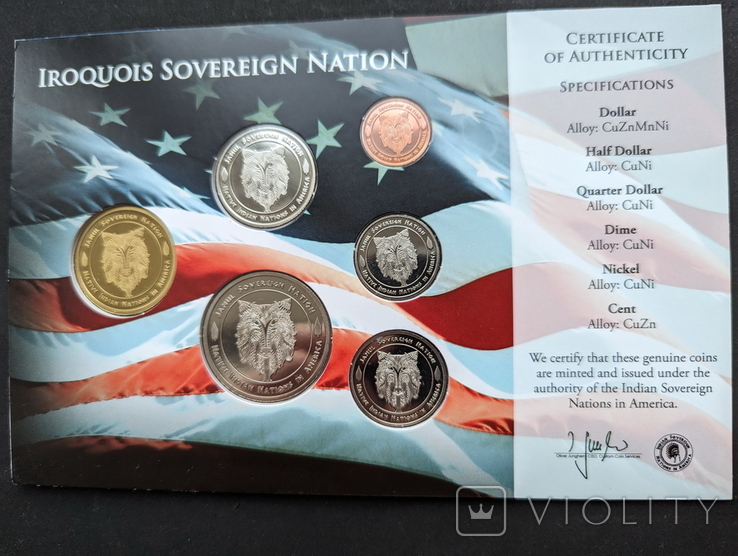Монети індіанських народів племен Ірокези 6 шт в картонному блістері США 2016 рік, фото №3