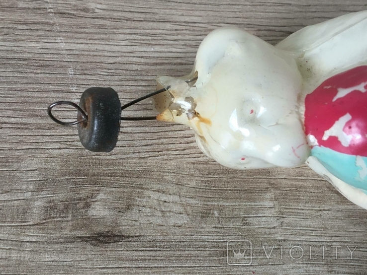 Елочная игрушка медведь с мячом, стекло СССР., фото №9
