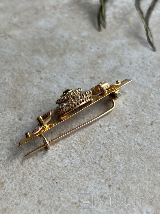 Антикварна вікторіанського золота брошка з мікро перлинами. Золото 12К, фото №8