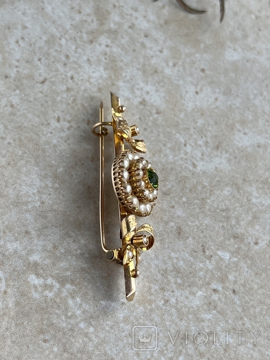 Антикварна вікторіанського золота брошка з мікро перлинами. Золото 12К, фото №9