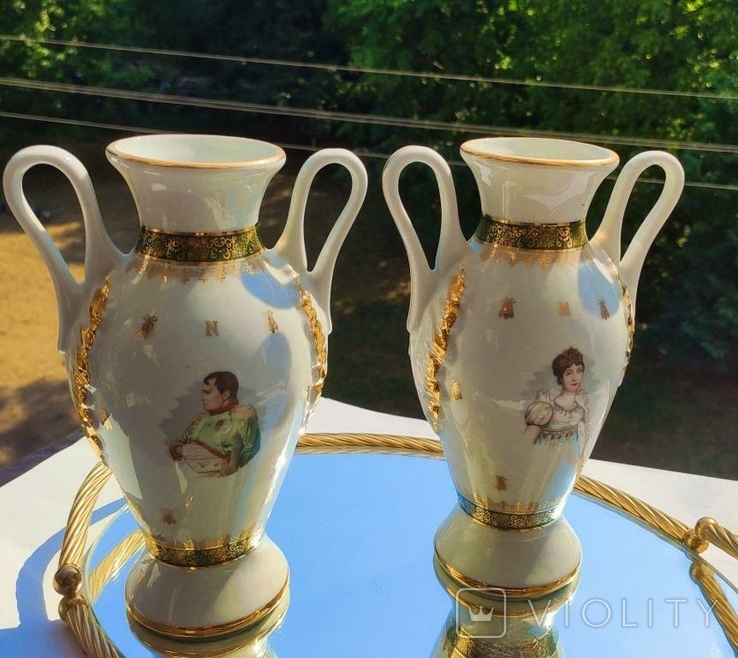  2 шт - ваза фарфор франция 23,5 см - Наполеон и Жозефина, фото №2