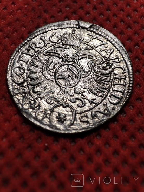 Австрия. Леопольд 1. 1677 год. 1 крейцер. серебро., фото №7
