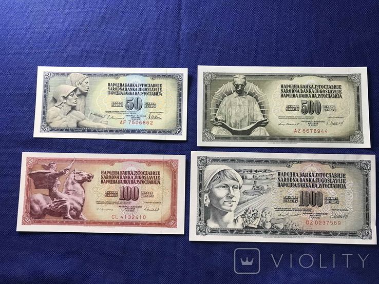 Югославия 50 100 500 1000 Динар 1978 1981 1986 г. 4 шт, фото №2