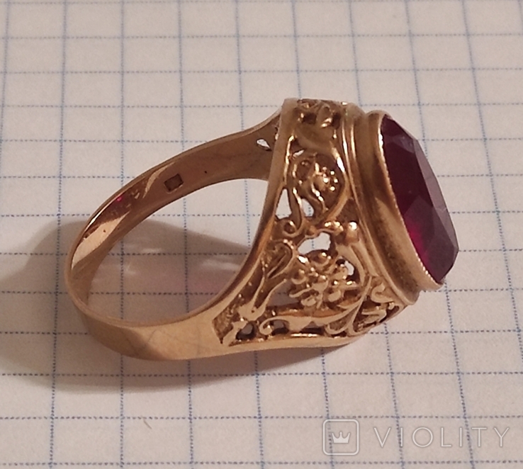 Золотой перстень с камнем СССР *583 пробы, фото №4