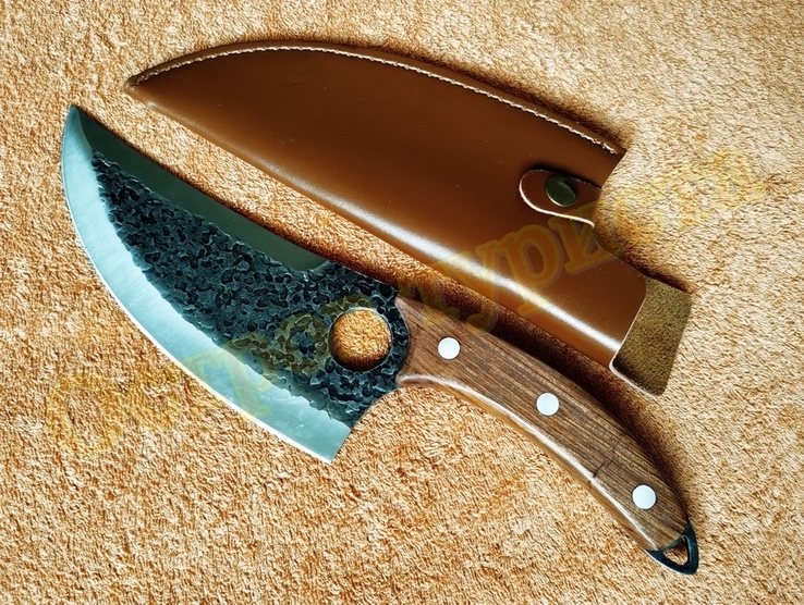 Тесак кухонный Black Steel нож топор туристический с чехлом 31,5 см, фото №4