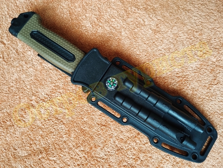 Тактический нож ЗСУ 4038C Oliva c пилой компасом огнивом точилкой стеклобоем 27 см, фото №10
