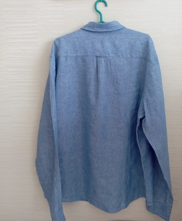 M&amp;S Льняная мужская рубашка длинный рукав меланж голубой XL, фото №8