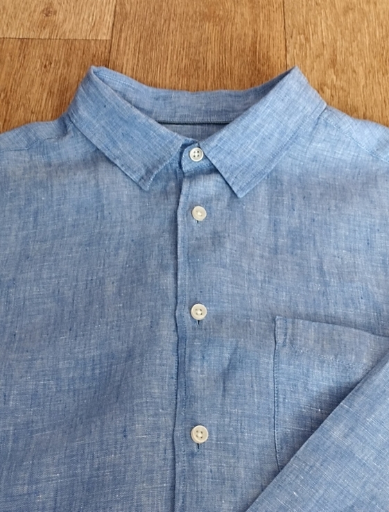 M&amp;S Льняная мужская рубашка длинный рукав меланж голубой XL, photo number 9