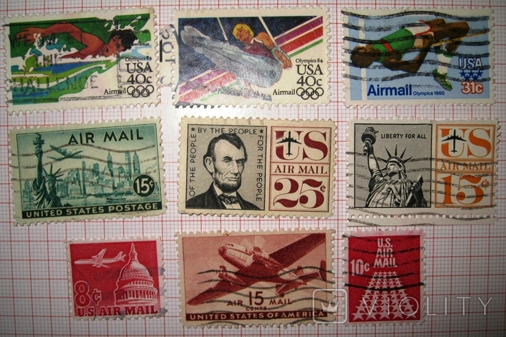 USA-44, марки США, семі-поштові, підбірка авіапошта