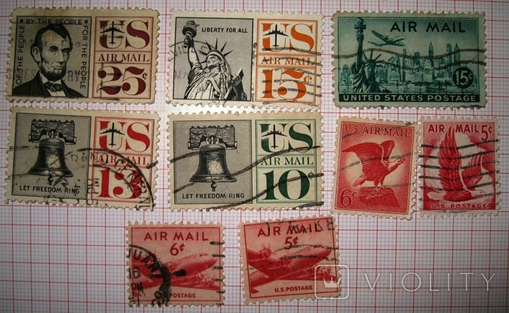 USA-46, марки США, семі-поштові, підбірка авіапошта