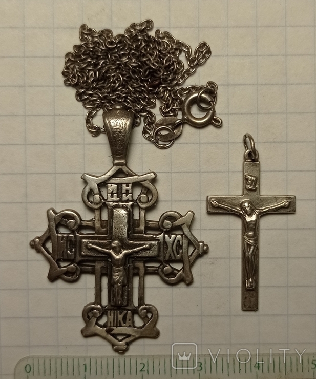 Крест с цепочкой и крестик. Серебро(клеймо), фото №2