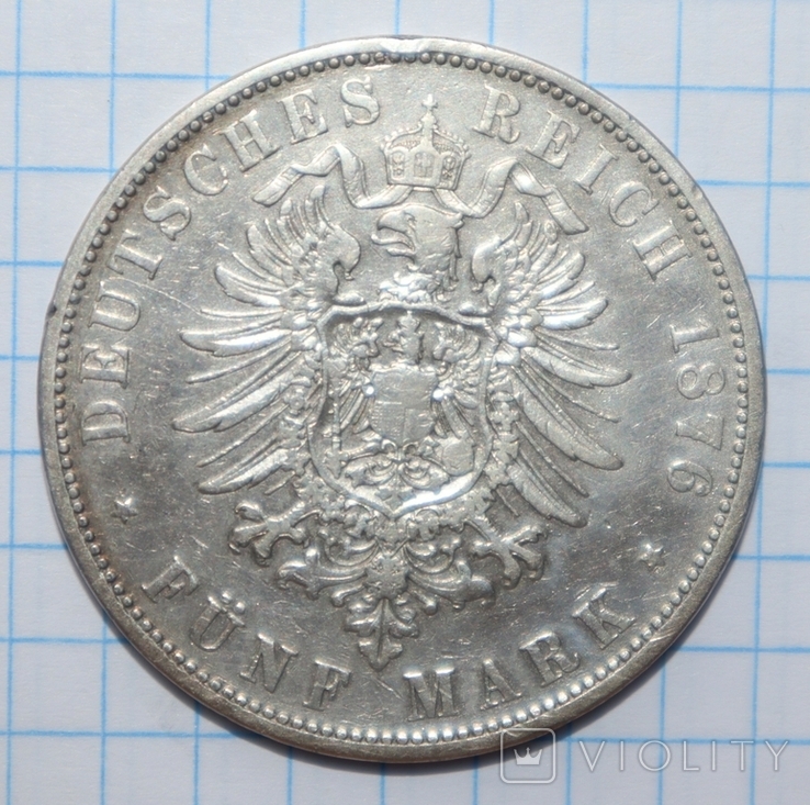 5 марок, Вюртемберг, 1876г., фото №7