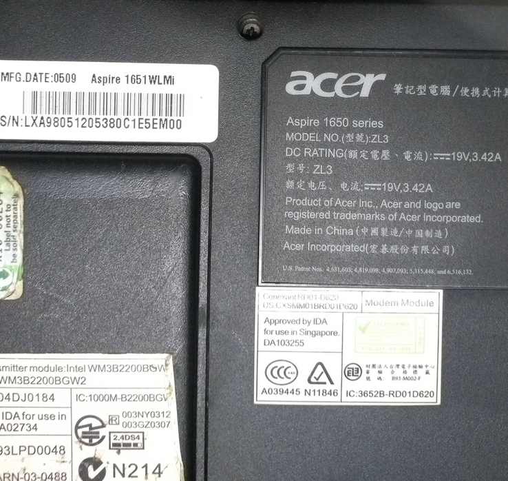 Ноутбук Acer Aspire 1650 ZL3., numer zdjęcia 13