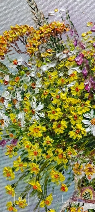 Картина натюрморт квіти Яркий букетик автор Короткова Т. Г. полотно, олія 30х30см, фото №9