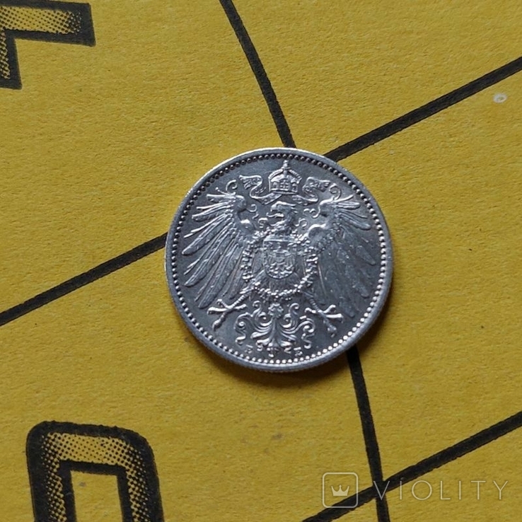 1 Марка 1914 рік. Монетний двір "Е" Мульденхюттен. Вільгельм ІІ, фото №2