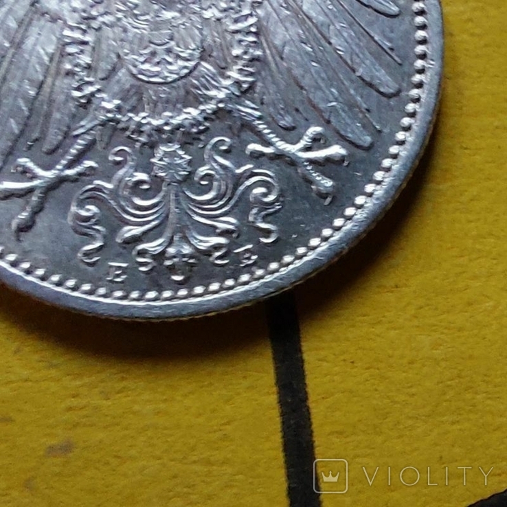 1 Марка 1914 рік. Монетний двір "Е" Мульденхюттен. Вільгельм ІІ, фото №4