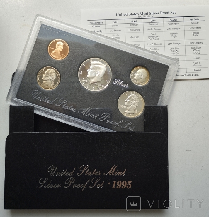 Річний набір монет США 1995(S) Proof срібло 900 проба, фото №2