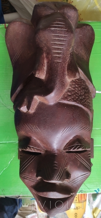 Старая большая африканская маска(43см),из красного дерева. 70е гг., фото №2