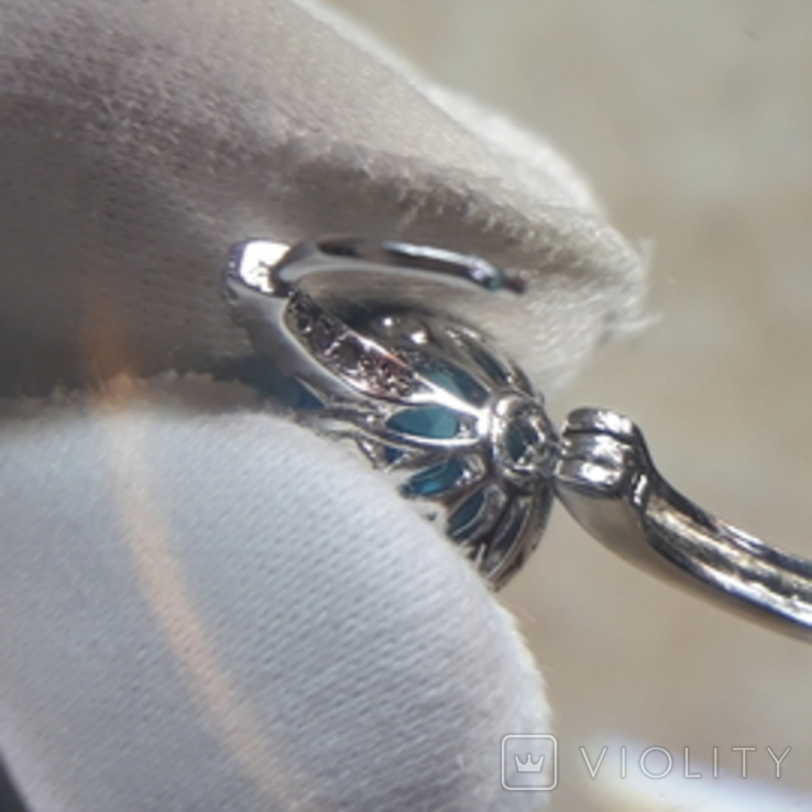Набор серебро 925. Серьги + кольцо, голубые камни., фото №10