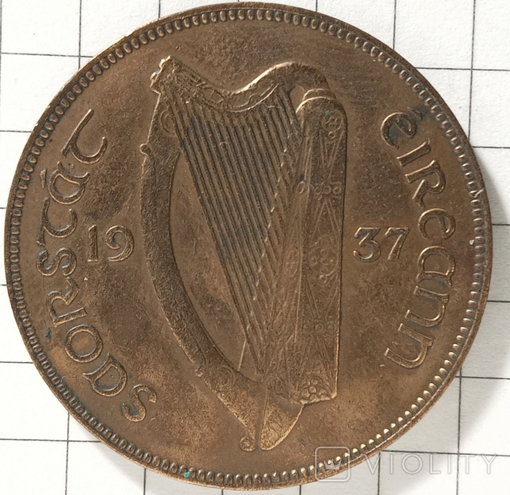 1 пенні 1937 рік Ірландія, фото №3