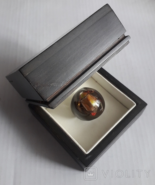 Перстень, штучний інклюз - жук золотиста бронзовка, SU, фото №8