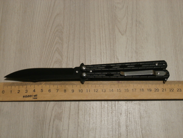 Нож балисонг бабочка Shaf A822 "Черный кирпич" 21.5 см, фото №11