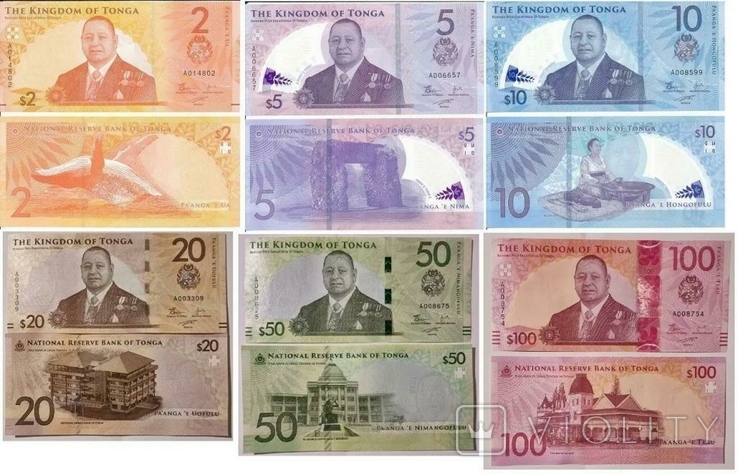 Тонга Тонга - набір 6 банкнот 2 5 10 20 50 100 Паанга 2024