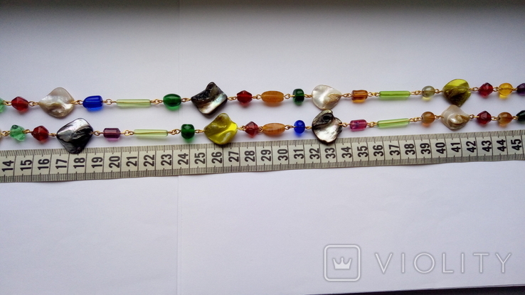 Бусы- цепь, перламутр, разноцветное стекло лэмпворк, фото №4