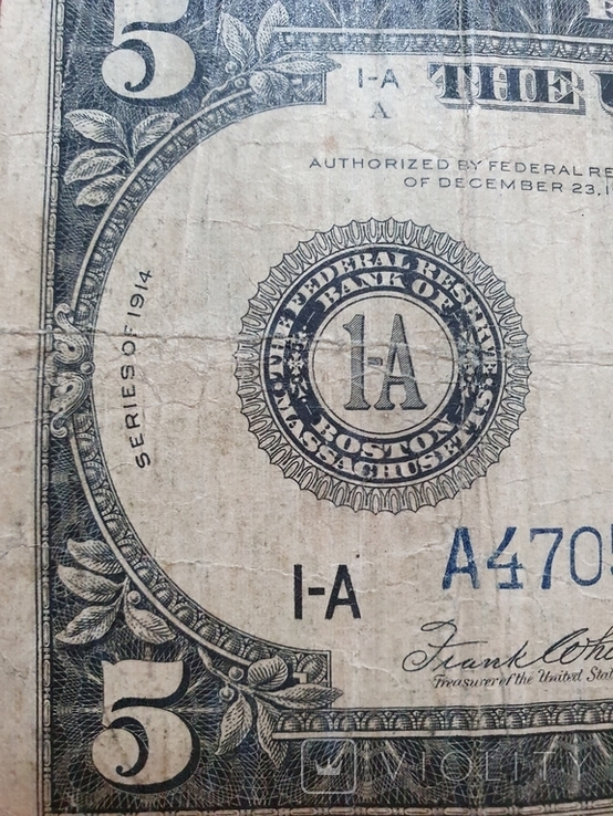 5 Долларів США. 1915 р.Бостон., фото №3
