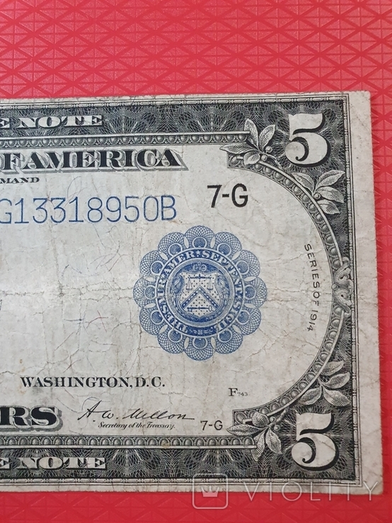5 Долларів.США. 1914 р.Чікаго., фото №4