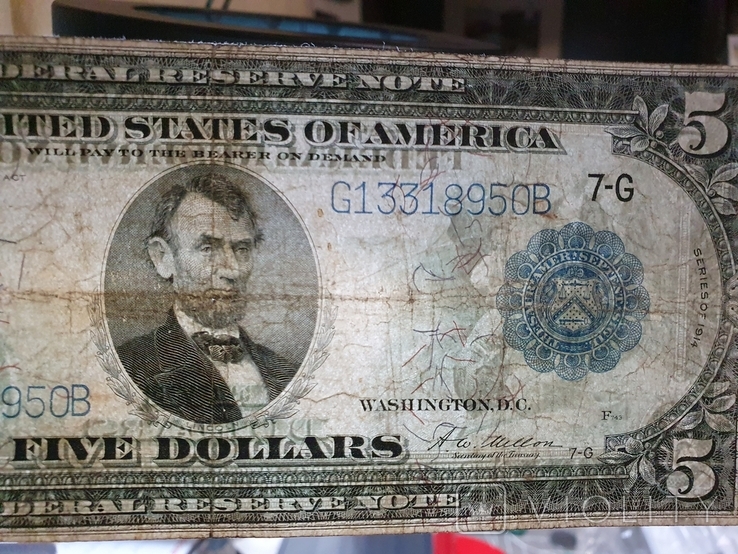 5 Долларів.США. 1914 р.Чікаго., фото №6