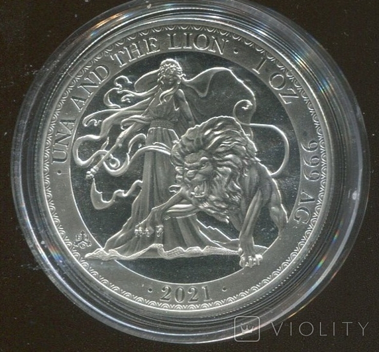 Серебро Уна и лев 2021 О-в Святой Елены унция, фото №2