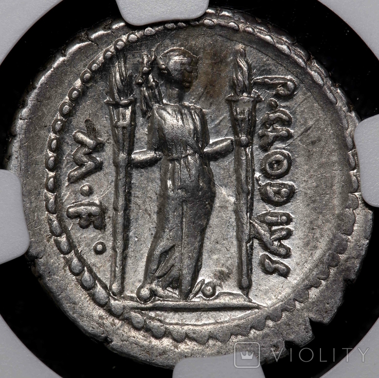 Денарій республіка P. CLODIUS M.F. TURRINUS. 42 до н.е. NGC CH VF, фото №2