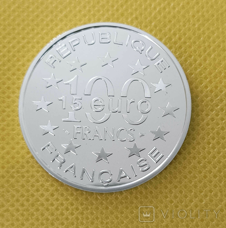 1996 Франція, 15 євро / 100 франків, Срібло, Відень, Собор св. Стефана (i49), фото №5