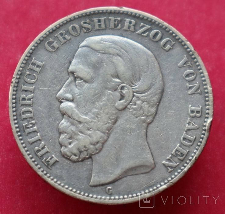 1893г, 5 марок, Баден., фото №2