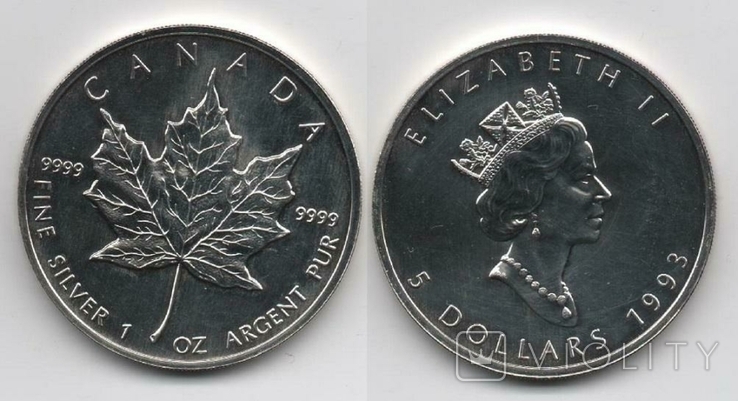 Canada Канада - 5 Dollars 1993 Кленовий лист - а
